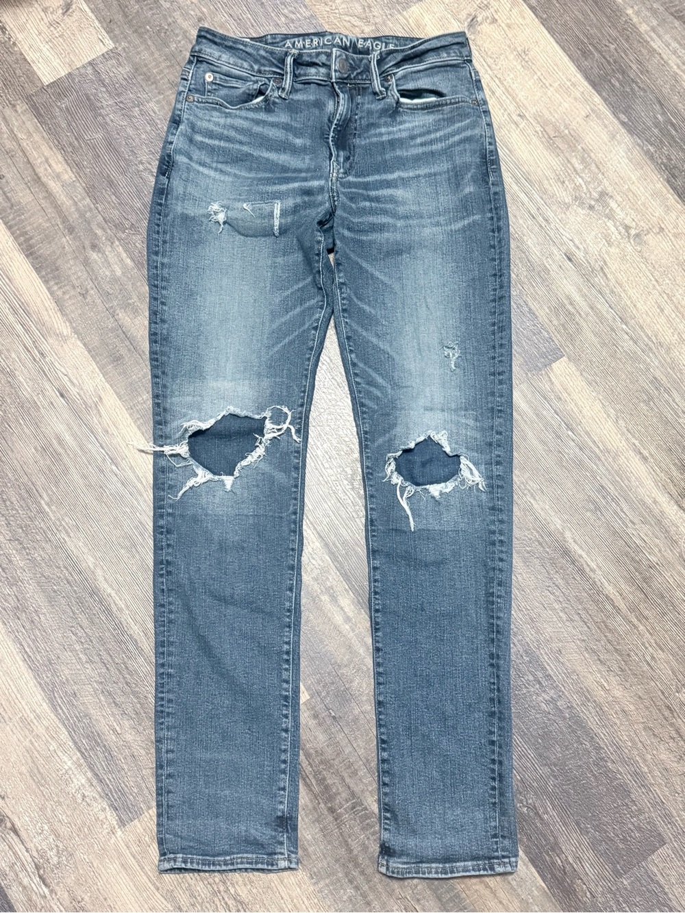 American Eagle Outfitters Men's Ripped Medium Blue Slim fit Jeans